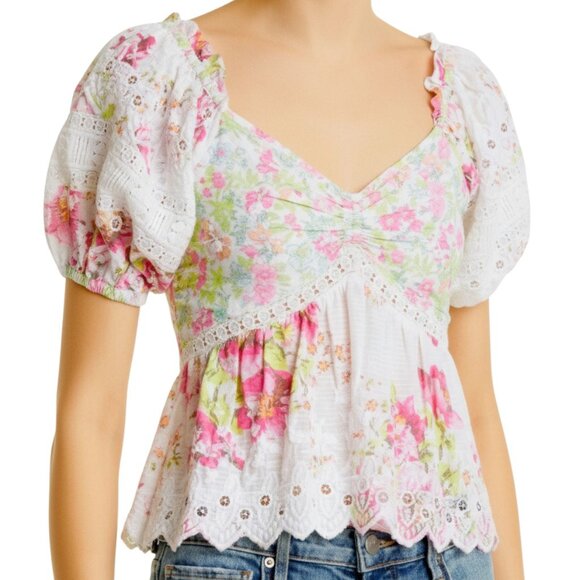 LoveShackFancy Prezia Embroidered Lace Floral Top White Designer XS - Picture 8 of 12